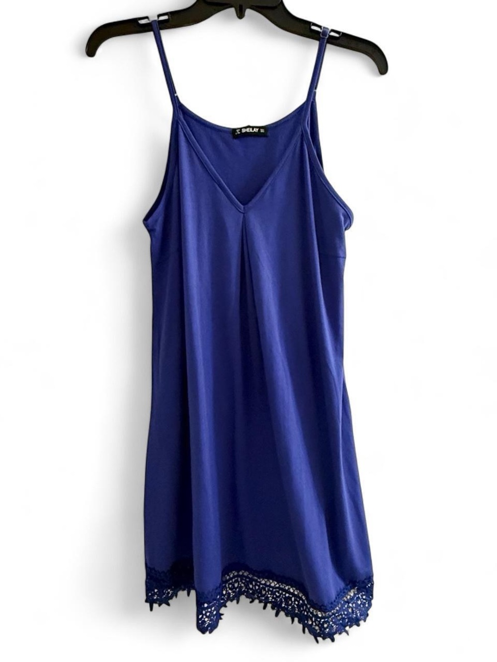 NWT Blue Slip Dress with Lace Hem